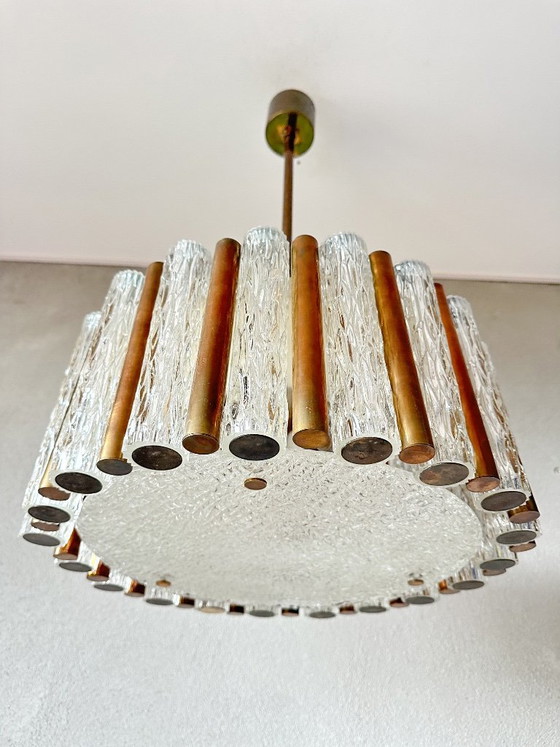 Vintage Kaiser Leuchten Chandelier – Glass, Brass (photo 2 of 12)