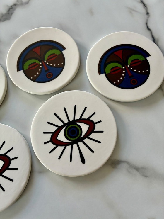 Image 1 of Juego de 6 posavasos de cerámica con motivos étnicos.