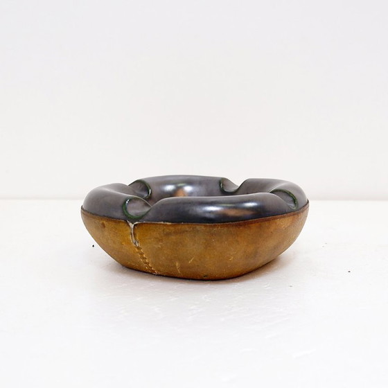Image 1 of Longchamp ashtray in glazed ceramic and leather, 1950s style, France