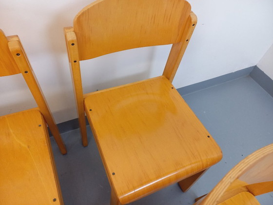 Image 1 of Set of 6 minimalist vintage beechwood chairs from the 70s and 80s