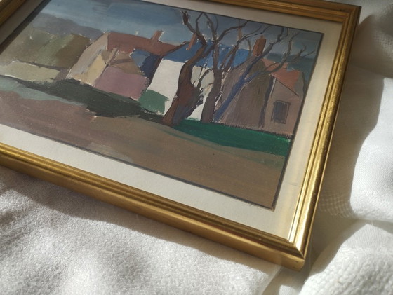 Image 1 of Hameau en hiver - Gouache signée Auzenet