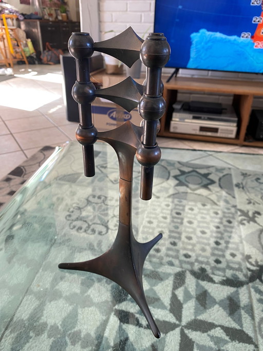 Stand For Candleholders + 2 NAGEL Modular Candleholders Copper Brown 1970