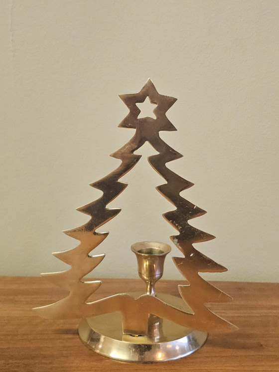 Image 1 of Portacandele ad albero di Natale vintage in ottone