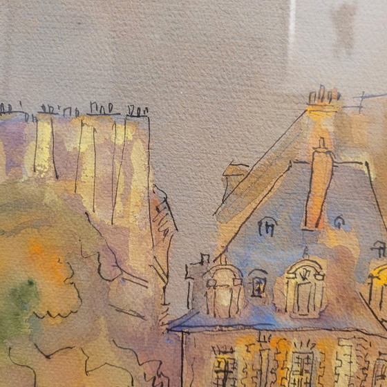 Image 1 of Aquarelle sur papier « Pont Marie, Paris », post-impressionnisme, signée Gilis, 1962 - France