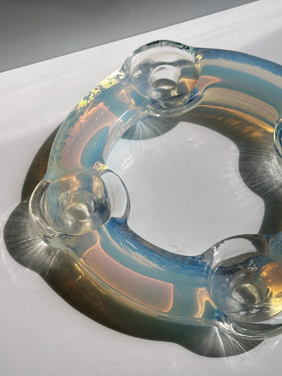 Image 1 of Murano Candle Holder Opal Glass Iridescent Opalina Filigrana 60s Mid - Century Mouth Blown