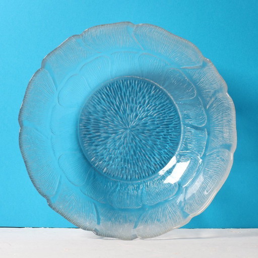 Salatschüssel „Fleur“ aus der Mitte des 20. Jahrhunderts, große, dekorative Obstschale aus klarem Vintage-Glas / Arcoroc / Frank