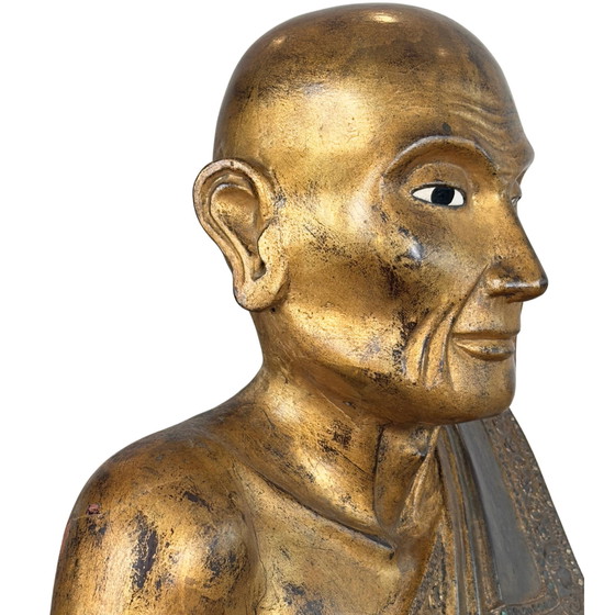 Par de monjes birmanos dorados Sariputta y Moggallana dignos de museo – Esculturas, Iron (photo 10 of 11)