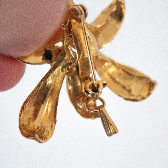 Image 1 of Vintage goudkleurige orchidee broche & kettinghanger