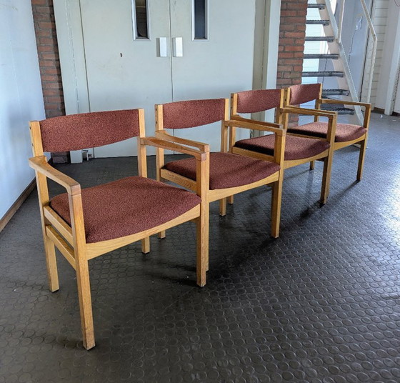 Image 1 of 4 Danish vintage chairs, oak & boucle fabric