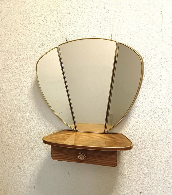 Image 1 of Fifties hooded mirror with side leaves