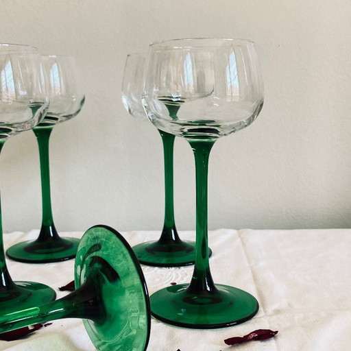 6 bicchieri da vino bianco d'Alsazia vintage con gambo verde, Luminarc