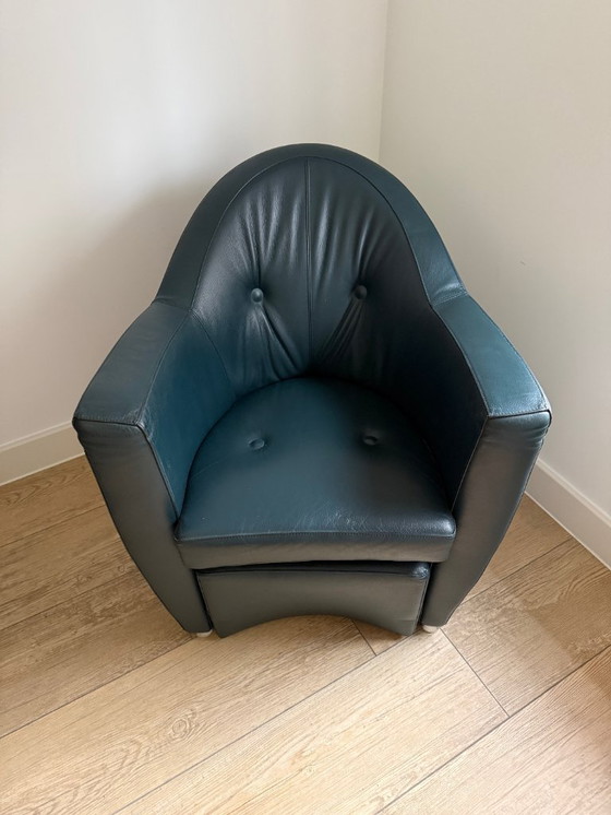 Image 1 of Leolux Carabita armchair with footstool Dark green leather