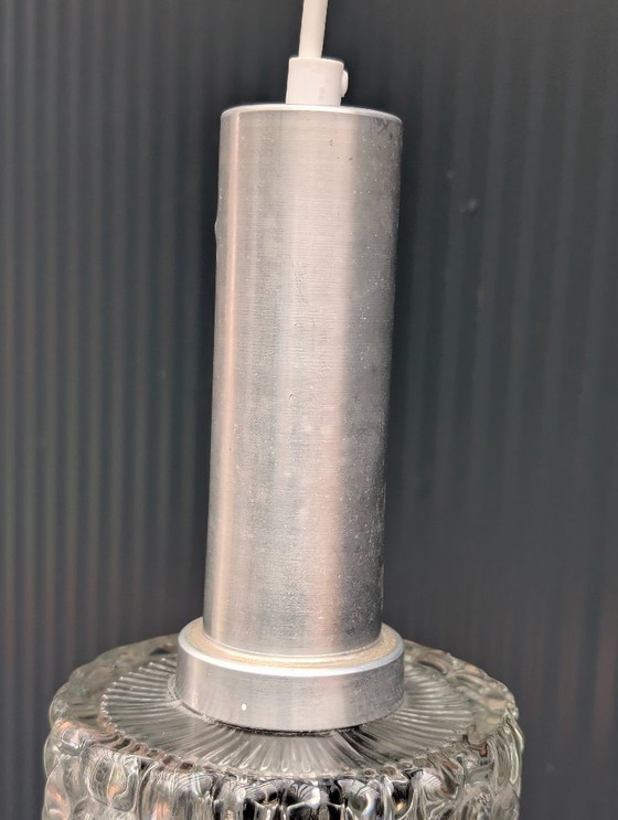 Image 1 of Lampada a sospensione vintage in vetro ghiacciato con supporto in alluminio