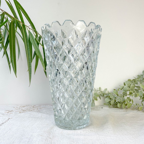 Image 1 of Vintage Glass Vase Geometric Pattern by Glasswork, Novy Bor, 1960s