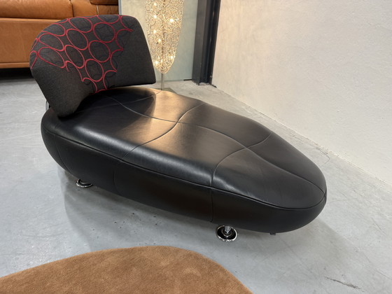 Image 1 of Leolux Kikko Chaise Longue zwart leer stof 