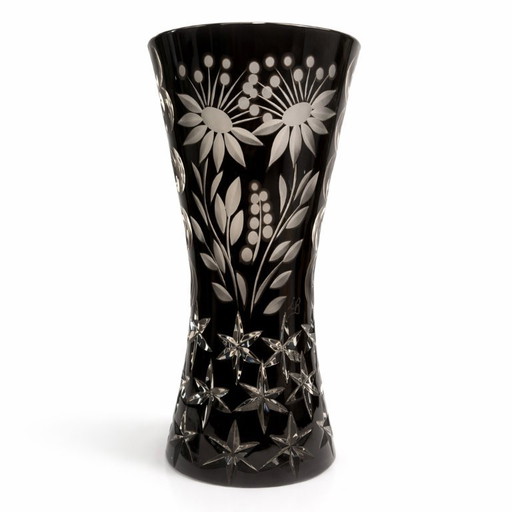 Large black crystal vase, signed Bruno Lehrer, Lorraine, France
