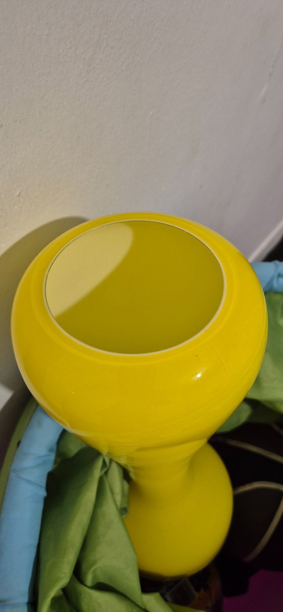 Image 1 of Vintage Polish Art Glass Vase – Huta Alicja Tarnów – Vibrant Yellow – 48cm