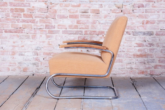 Original Bauhaus Armchair, by Thonet, Beech, Chrome, Germany, 1930s – Textile, Wood (photo 5 of 12)