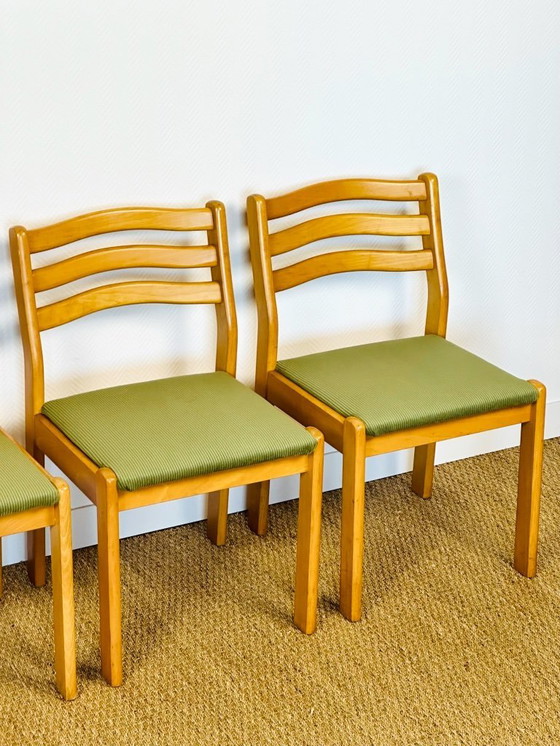 Image 1 of Set di 4 sedie da pranzo vintage in faggio e velluto a coste verde, 1960