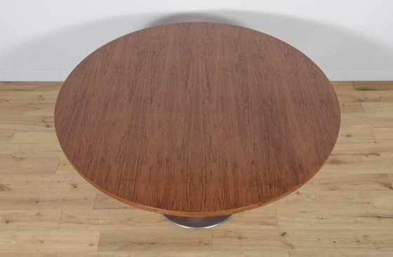 Magnifique table de salle à manger design vintage danoise – Jatoba & aluminium – années 70 – Ø130 cm (photo 6 of 9)