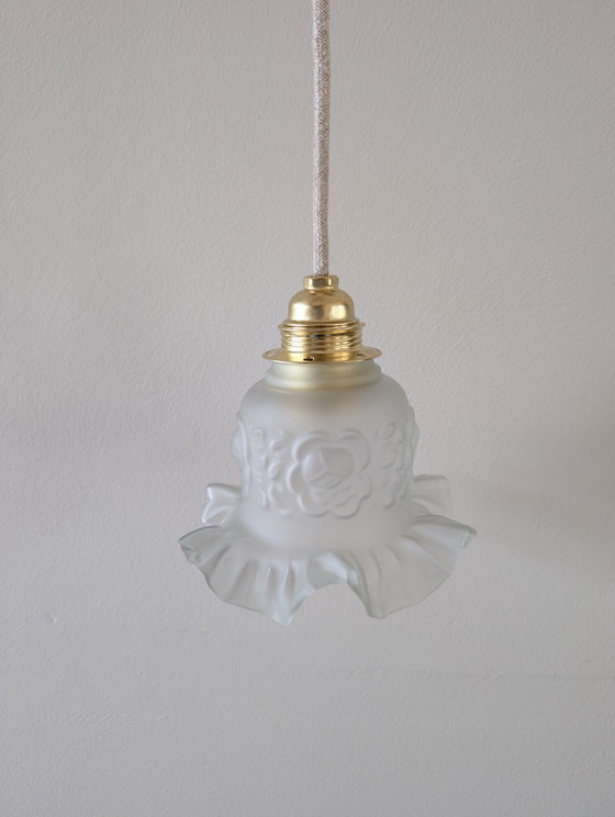 Image 1 of Small vintage pendant lamp with opaline shade, 3 pieces in stock
