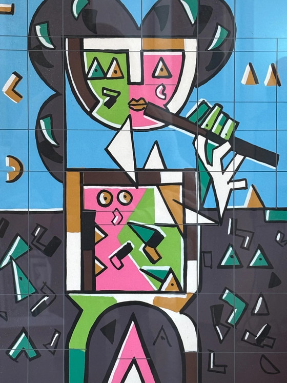 Color Lithograph "Player" by Ibrahim Kodra 1970s – Paintings & Drawings, Paper, Geometrisch (photo 4 of 7)