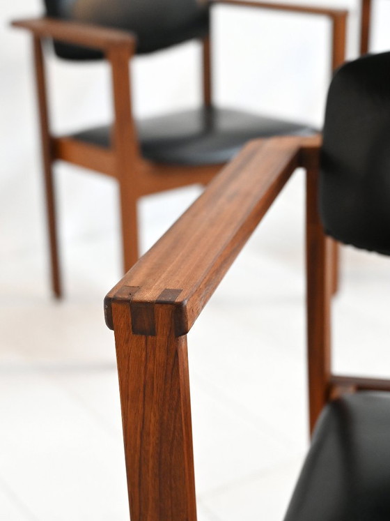 Image 1 of Teak and leather chairs, Denmark 1960s