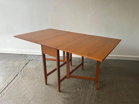 Image 1 of Schreiber Mid-Century Modern vintage teak drop-leaf dining table, 1960s