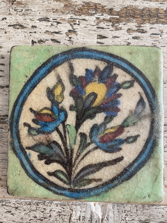 Image 1 of Persian Tiles Qajar Dynasty Floral Motif 10 Pieces