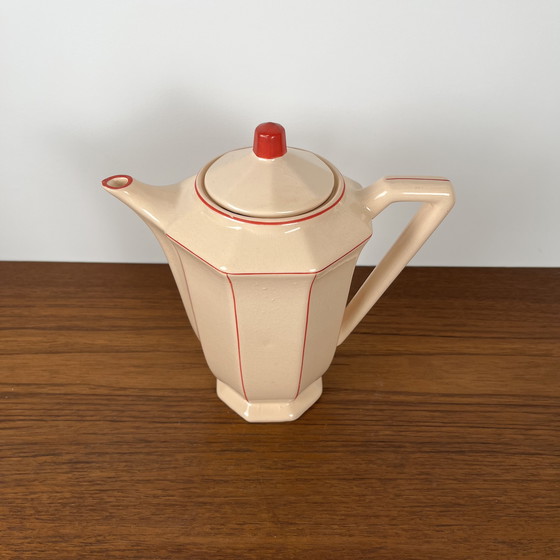 Image 1 of Digoin-Sarrguemines Art Deco Pink and Red Coffee/Tea Set