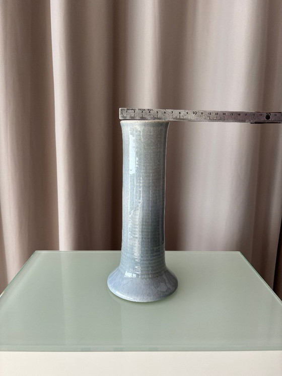 Tall Vintage Studio Pottery Vase – Pale Blue & Brown Glaze – Ceramic (photo 8 of 9)