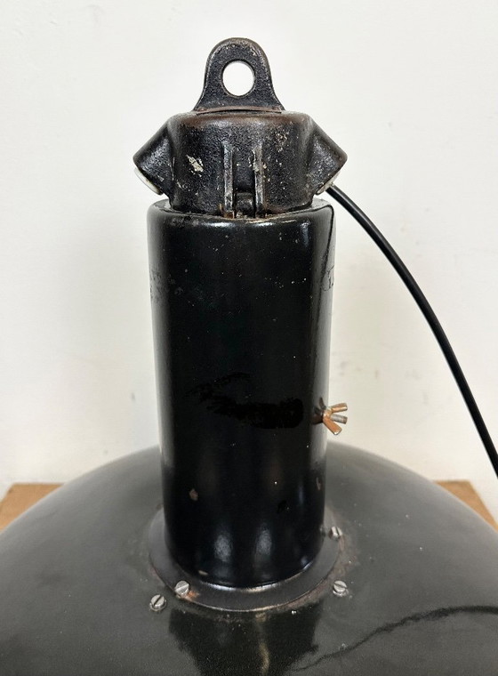 Image 1 of Industrial Black Enamel Factory Pendant Lamp with Iron Top, 1950s