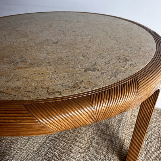 Image 1 of Vivai del Sud rotan eettafel met marmeren blad — Italy, ca. 1970s