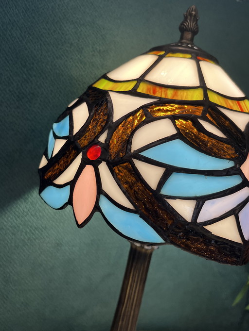 1920s Art Nouveau Style Table Lamp Stained Glass Tiffany Style