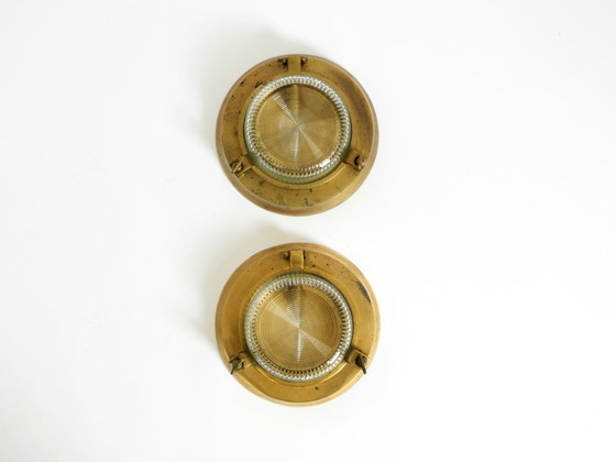 Image 1 of A pair of large, heavy 1950s original maritime ship wall lamps made of brass and glass