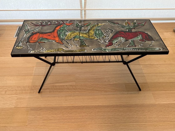 Image 1 of Vintage French coffee table from the Fifties with ceramic tiles