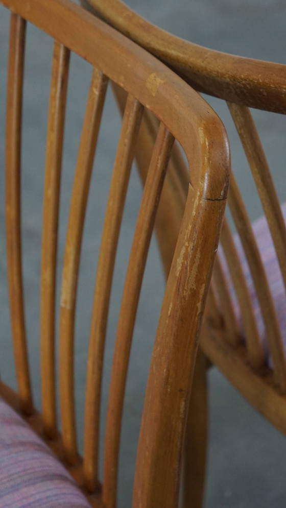 4 chaises de salle à manger vintage des années 70, avec assise en tissu et structure en bois. – Wood (photo 13 of 13)