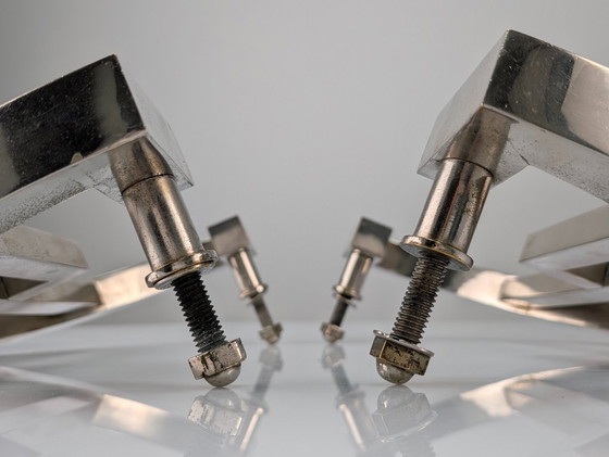 Image 1 of Pair of Art Deco Geometric Chromed Door Handles, 1920s