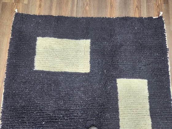 Image 1 of Handgemaakt Marokkaans zwart-wit Beni Orain tapijt, 150/250 cm