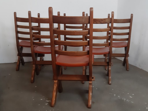 Ensemble de 6 chaises de salle à manger Brutalist en cuir sellier Chaise à échelle