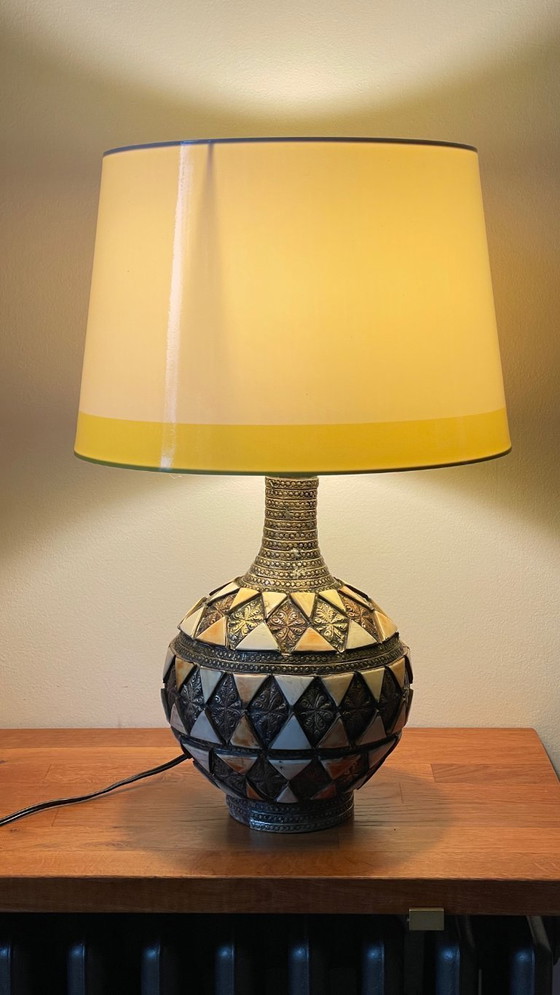 Image 1 of Vintage handgemaakte lamp, aardewerk en verzilverd metaal