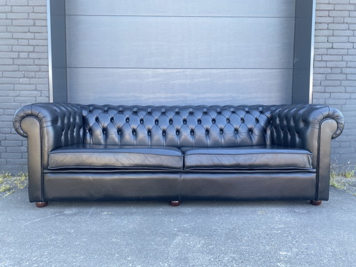 Sofá Chesterfield XL negro – banken, Leather, Wood