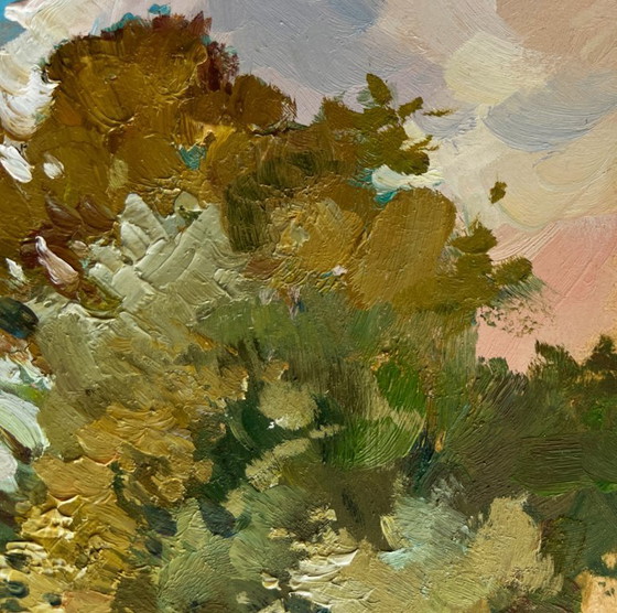 Image 1 of Original Oil Painting Summer River Landscape River along the willow