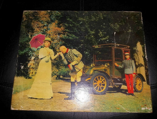 Rare Colorized Photo on Wooden Frame "Antique Carriage Kiss-Hand Scene" (circa 1900)