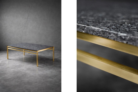 Image 1 of Vintage Mid-Century Italian Modern Brass Coffee Table with Stone Top, 1970s