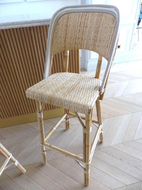Image 1 of Set van 3 Maison Louis Drucker bistrostoelen in licht Manila-rotan.