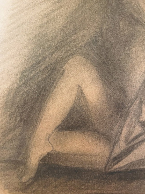 Image 1 of Disegno a carboncino, firmato, ritratto femminile in stile "chiaroscuro"