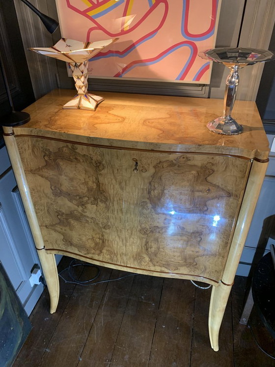 Art Deco Curved Cabinet in Maple Burl and Mahogany Fillet, 1930s – Sideboard cabinet, Wood (photo 9 of 9)