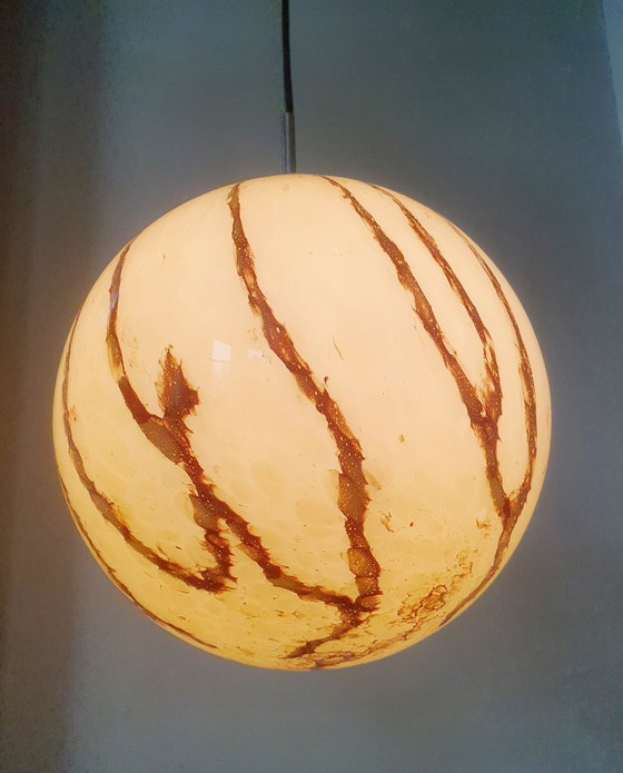 Image 1 of Art Deco vintage pendant lamp made of marbled glass