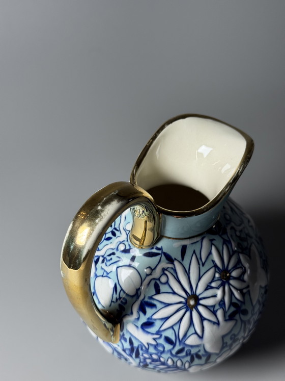 Image 1 of Boch Frères Keramis Art Deco Floral Pitcher by Raymond Chevalier, Belgium, 1930s